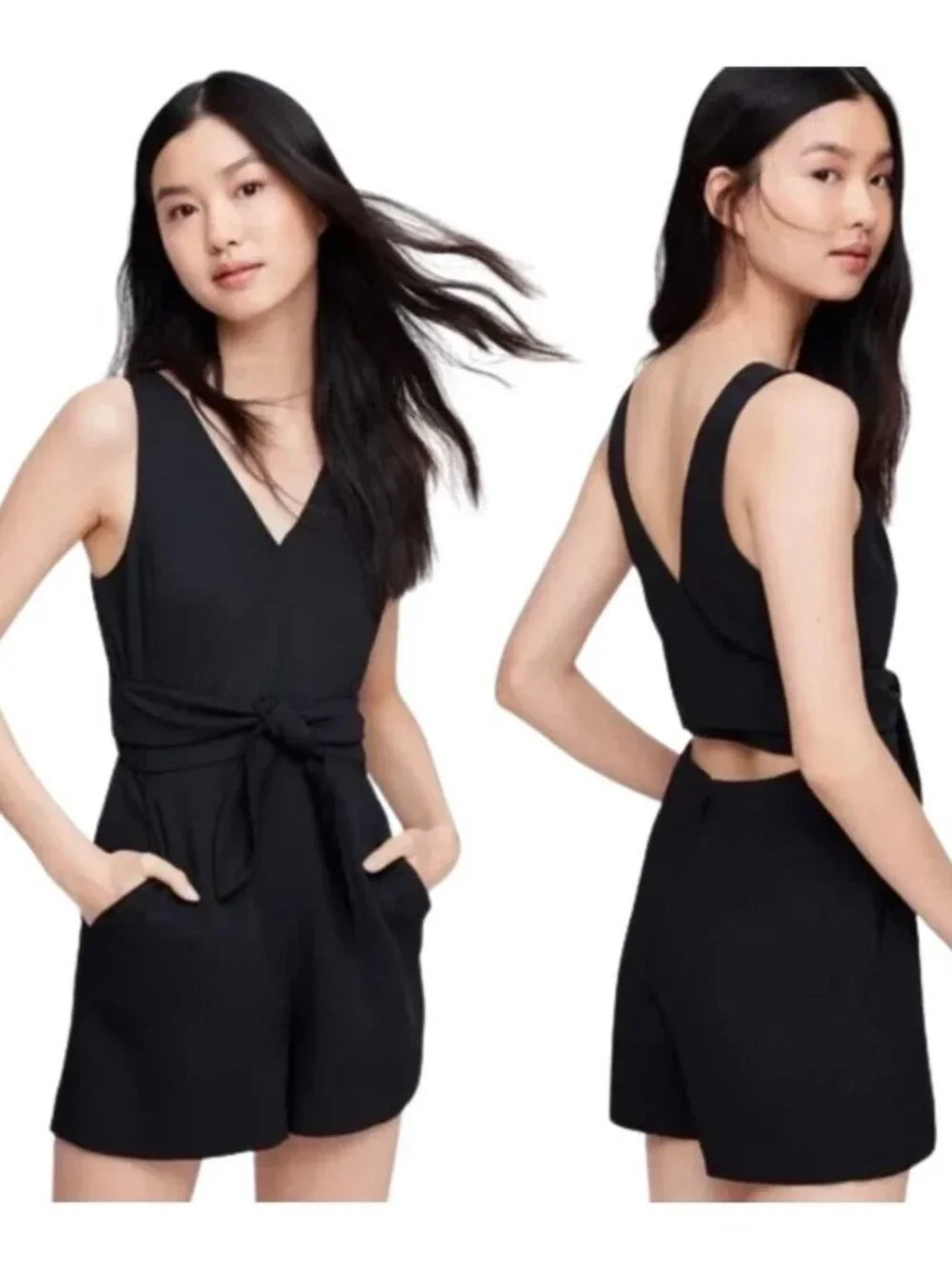 Wilfred Aritzia Black Textured Cut-Out Romper Jumpsuit Size 6 NWT
